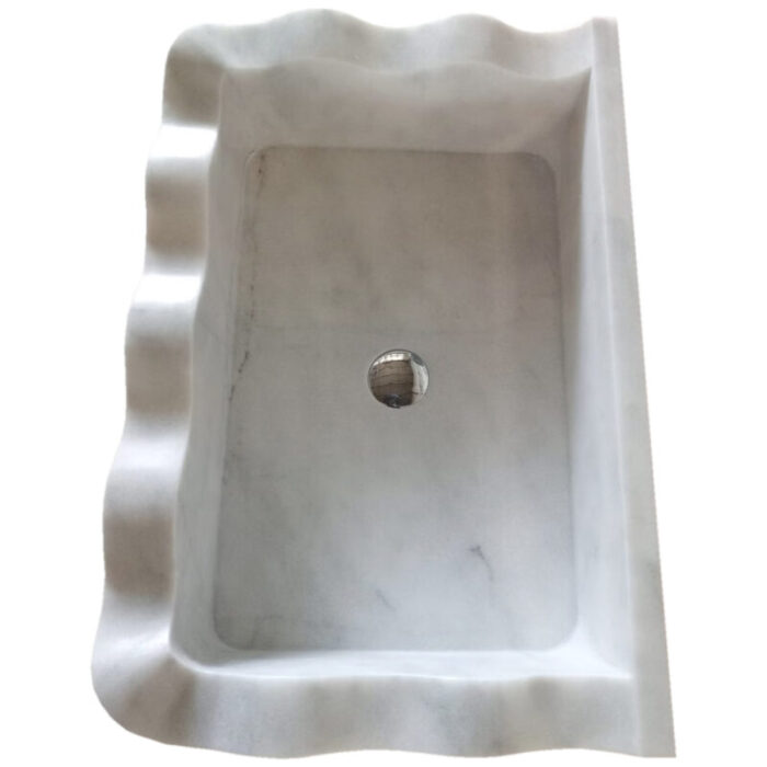 Carrara white Rectangular Wall mount marble Sink W16xL24xH6 Wavy edges Polished top view