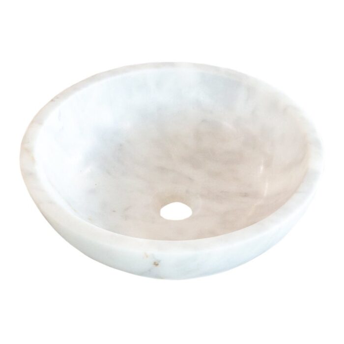 Carrara white natural stone marble vessel sink polished d16 h6 SPCWNSMVS34 product shot angle view