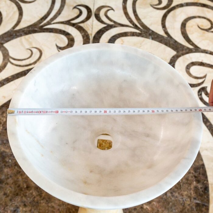 Carrara white natural stone marble vessel sink polished d16 h6 SPCWNSMVS34 product shot measure view