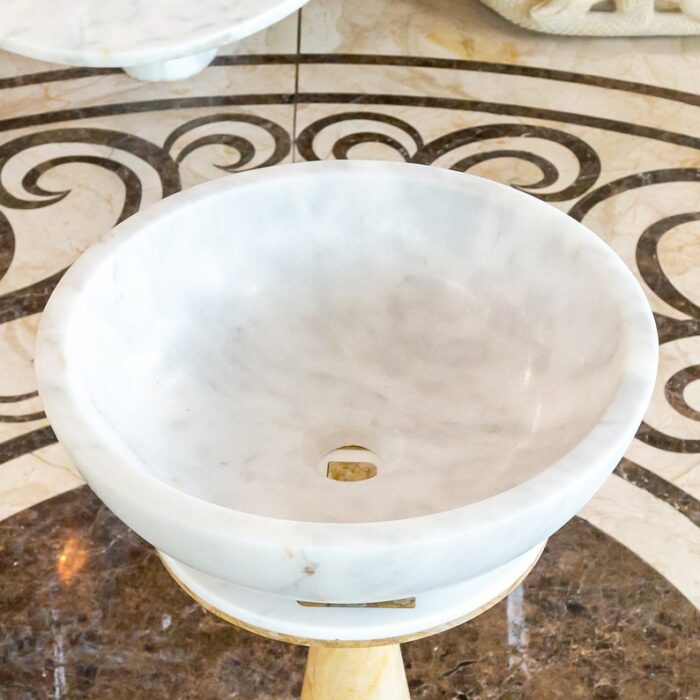 Carrara white natural stone marble vessel sink polished d16 h6 SPCWNSMVS34 room shot sink view