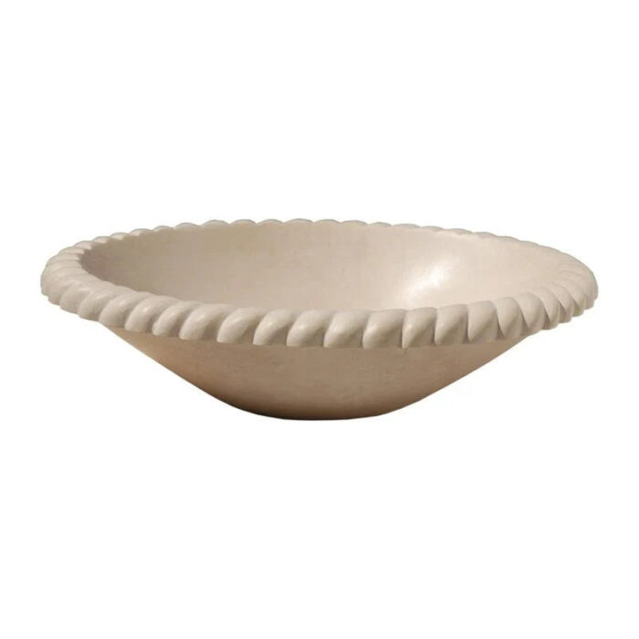 Champagne White Limestone Natural Stone Oval Braid self rimming VesselSink 20020054 Polished side view.webp