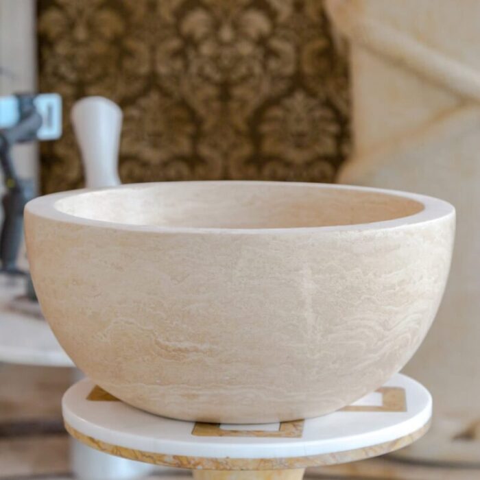 Classic beige travertine vessel round sink NTRVS35 D12 3