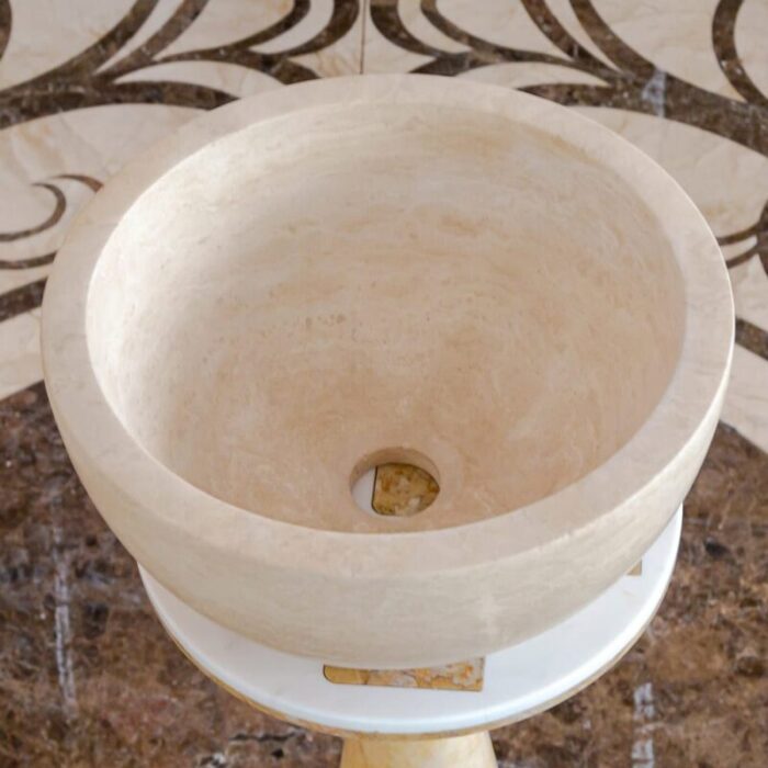 Classic beige travertine vessel round sink NTRVS35 D12 7