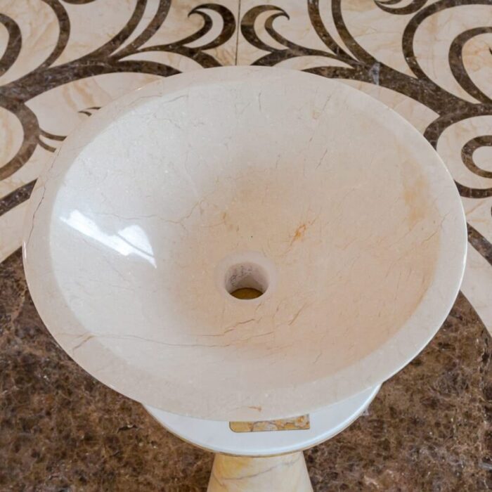 Crema Marfil Marble Vessel over counter sink NTRVS37 D16 H6 angle view2