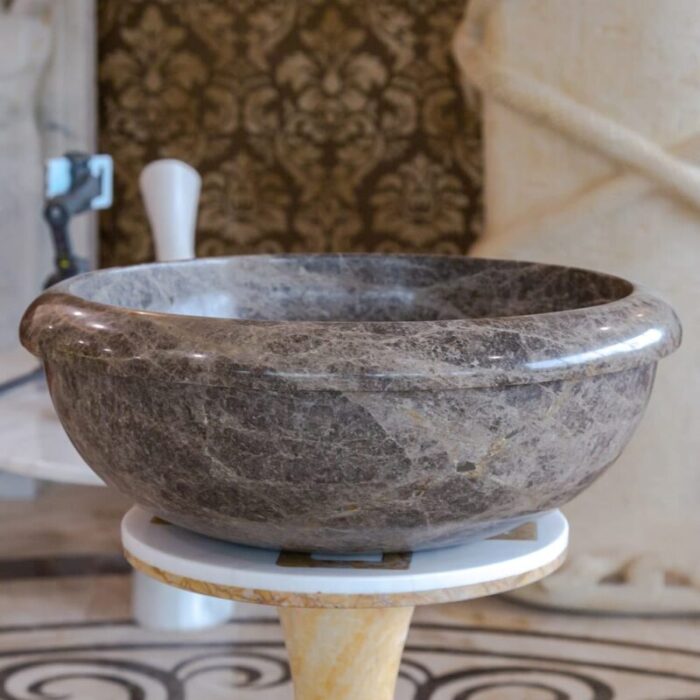 Emperador Brown Marble Vessel Drop in Sink NTRVS34 D16 H6 side view2