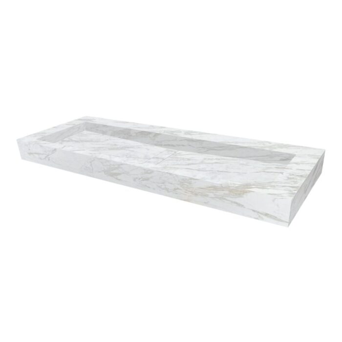 Fantays White Marble Vanity Wall mount Rectangular Bathroom Sink W 16 L 36 H 5 hidden drain in midddle product shot