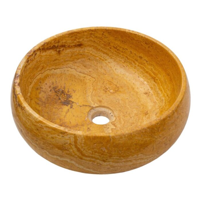 Golden Sienna travertine bathroom vessel sink polished inside rough outside EGEGSTR1673 D 16 H6 angle view