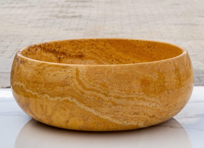 Golden Sienna travertine bathroom vessel sink polished inside rough outside EGEGSTR1673 D 16 H6 side view