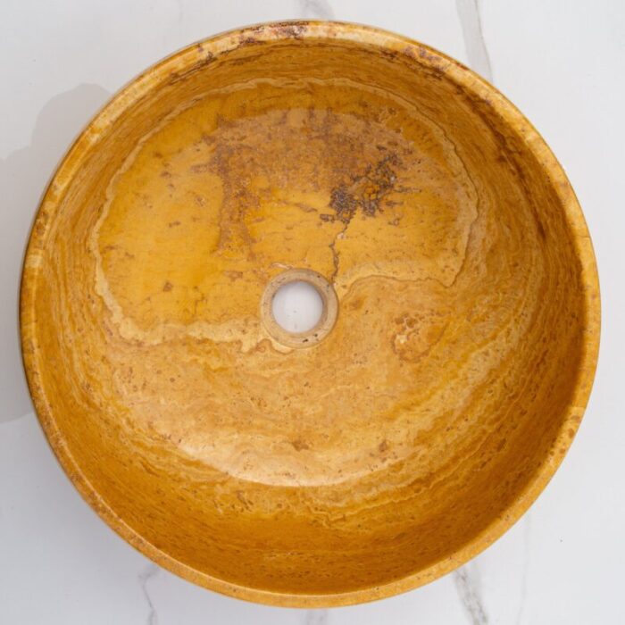 Golden Sienna travertine bathroom vessel sink polished inside rough outside EGEGSTR1673 D 16 H6 top view