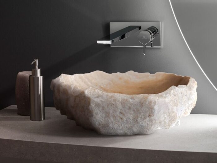 Honey Onyx Stone Rustic Vessel Sink NTRVS21 random size bathroom side view