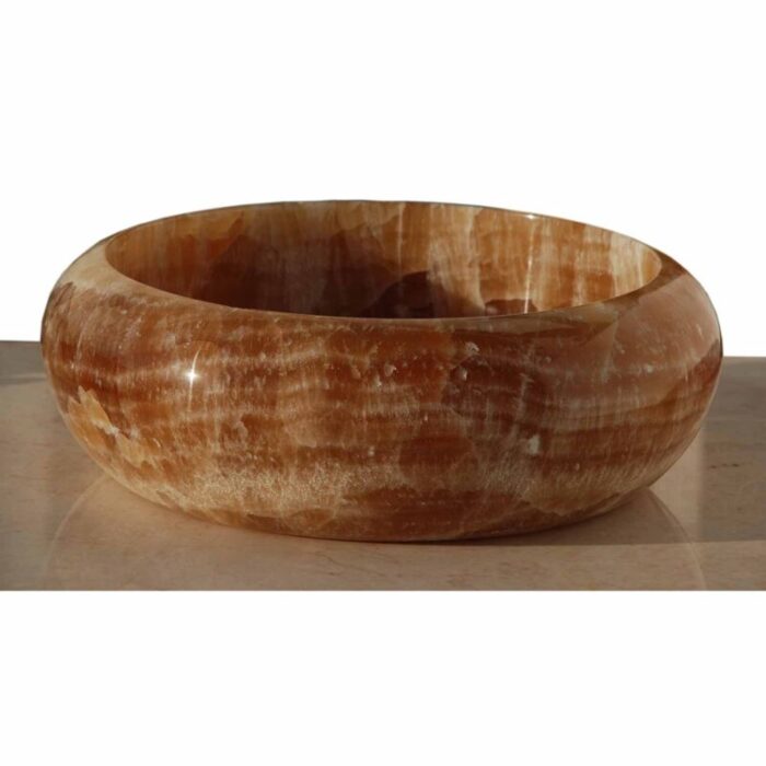 Honey onyx vessel sink above counter bathroom sink D18 H6 20020017 side view