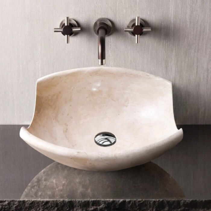 Light Travertine Stone Special Design Vessel Sink NTRSTC18 W16 L16 H6 bathroom view