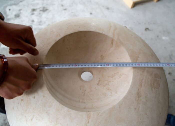 Light Travertine Stone Ufo Shape Vessel Sink NTRSTC17 D21 H6 inner diameter measure view