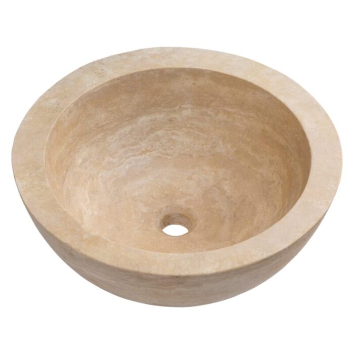 Light beige travertine stone bathroom sink YEDSIM03 D16 H8 honed angle view