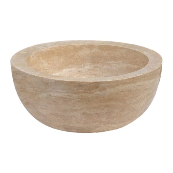 Light beige travertine stone bathroom sink YEDSIM03 D16 H8 honed side view