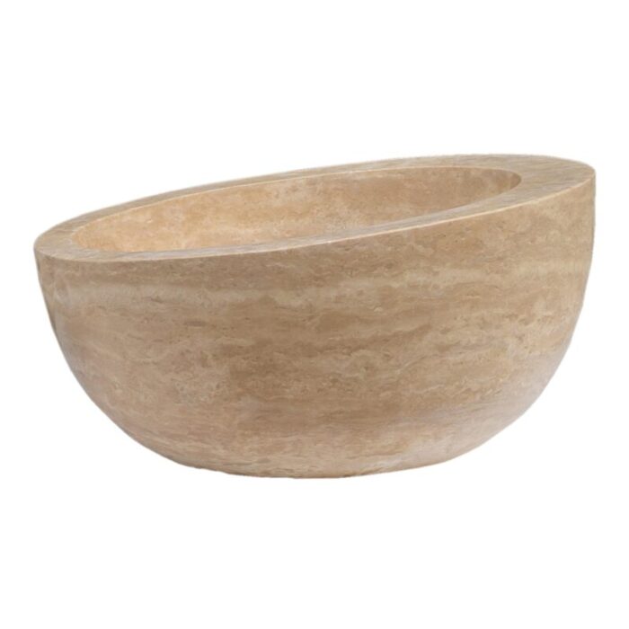 Light beige travertine stone bathroom sink YEDSIM03 D16 H8 honed side view2