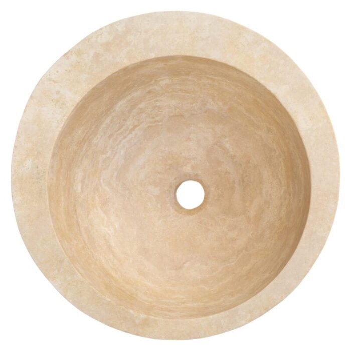 Light beige travertine stone bathroom sink YEDSIM03 D16 H8 honed top view