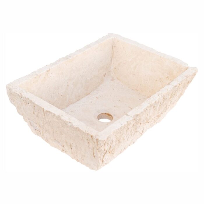 Light travertine natural stone vessel sink NTRSTC54 W 12 L17 H6 angle view