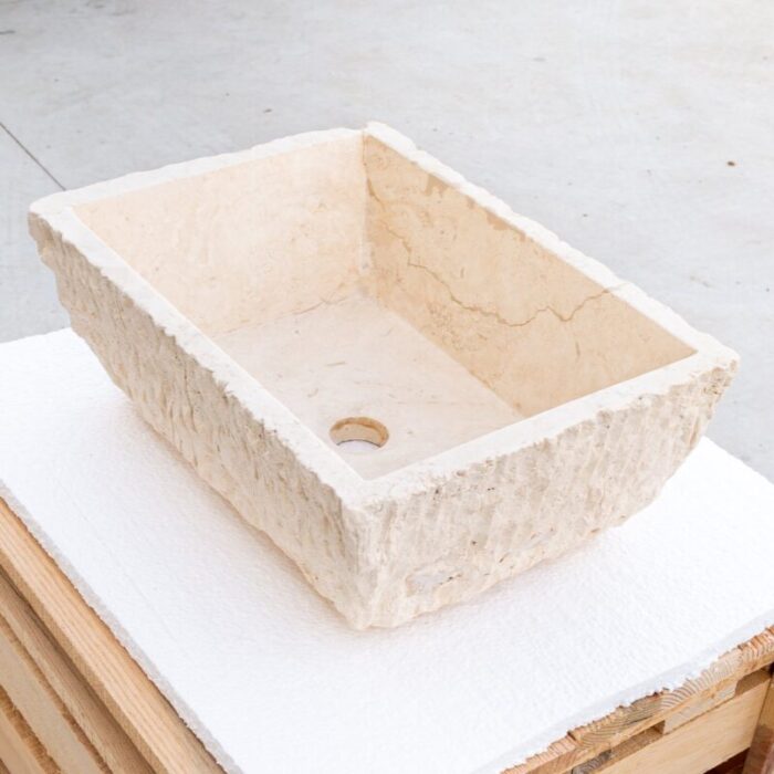 Light travertine natural stone vessel sink NTRSTC54 W 12 L17 H6 angle view2