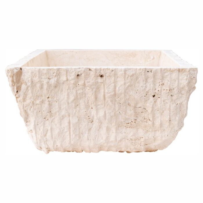 Light travertine natural stone vessel sink NTRSTC54 W 12 L17 H6 side view