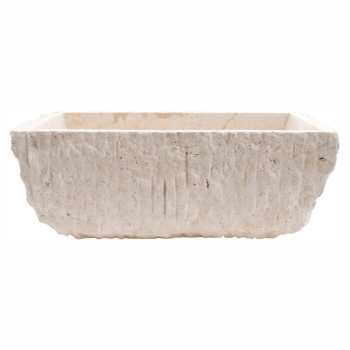 Light travertine natural stone vessel sink NTRSTC54 W 12 L17 H6 side view2