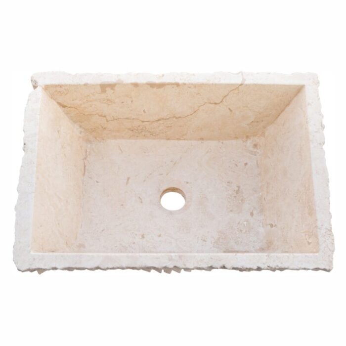 Light travertine natural stone vessel sink NTRSTC54 W 12 L17 H6 top view