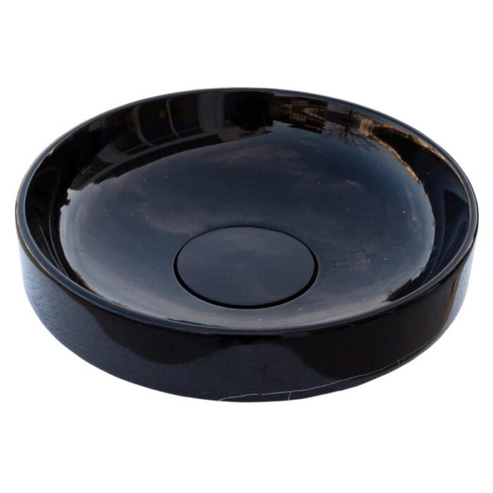 Natural stone toros black marble above counter artistic vessel sink polished middle drain d16 h6 SPTBMS10 product shot side view