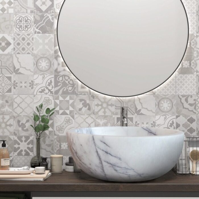 New york white marble round sink NTRVS40 D12 H5 bathroom view