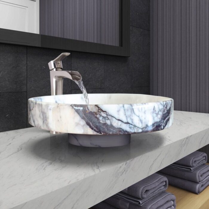 Newyork White Marble Round Sink NTRVS23 W15.5 H4.5 bathroom angle view