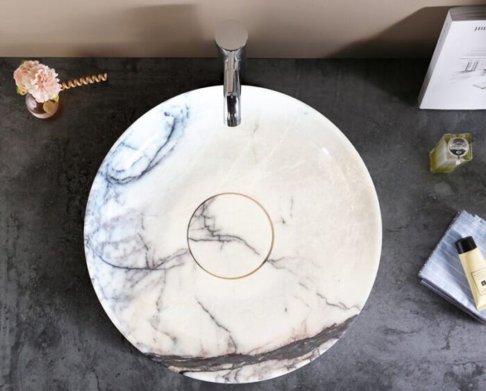 Newyork White Marble Round Sink NTRVS23 W15.5 H4.5 bathroom top view