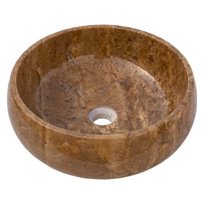 Noce Brown travertine vessel sink polished EGENP166 D 16 H6 angle view