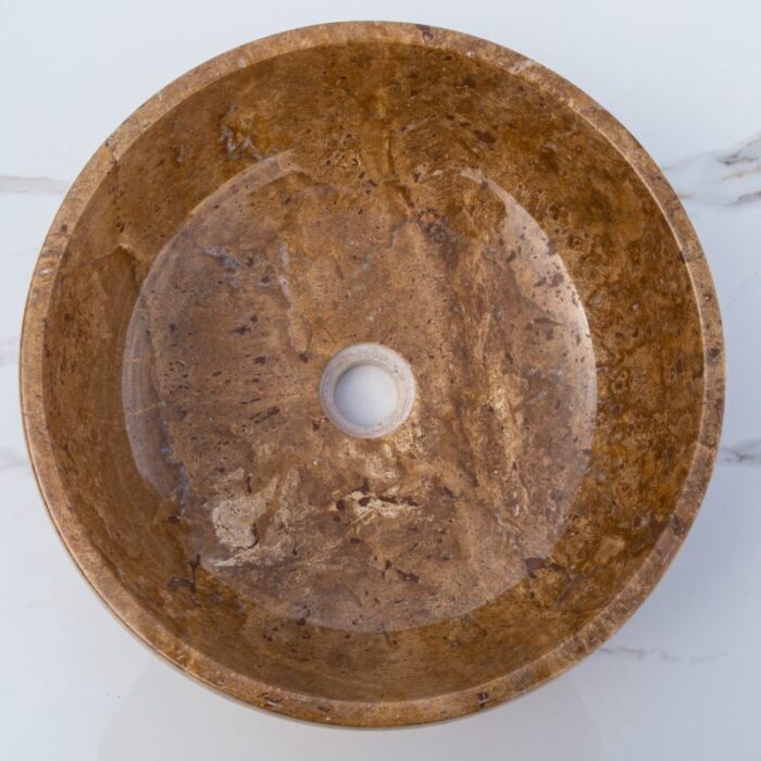 Noce Brown travertine vessel sink polished EGENP166 D 16 H6 top view2