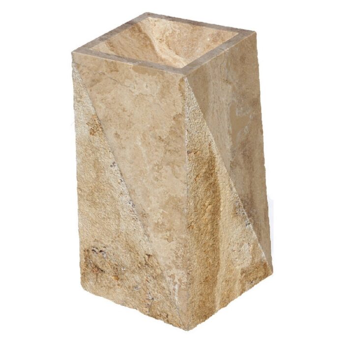 Noce brown travertine pedestal rectangular prism sink honed w14 l215 h335 SPNBTP21 product shot angle view