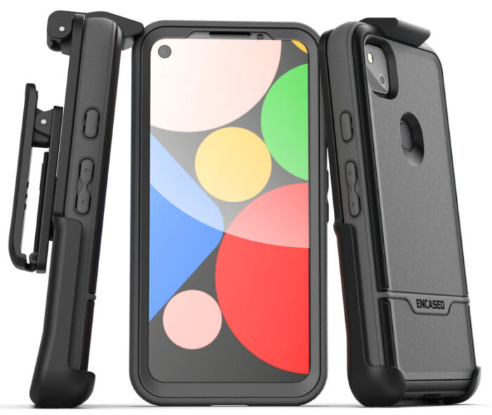 Pixel 4a Case with Screen Protector and Holster Rebel Shield Black Black RS122BK HL