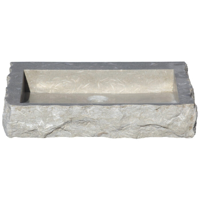 Seagrass Fossil Limestone Farmhouse Sink split face NTRSTC33 W18 L21.5 H4 angle view