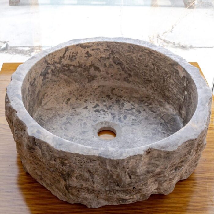 Silver Travertine Stone Rustic Round Sink NTRVS13 D16 H6 angle view2