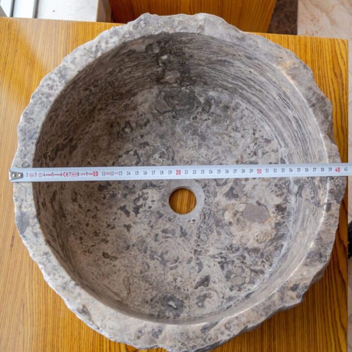 Silver Travertine Stone Rustic Round Sink NTRVS13 D16 H6 diameter measure view scaled 1