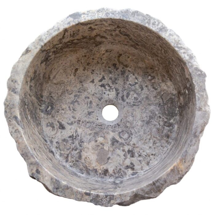 Silver Travertine Stone Rustic Round Sink NTRVS13 D16 H6 top view scaled 1