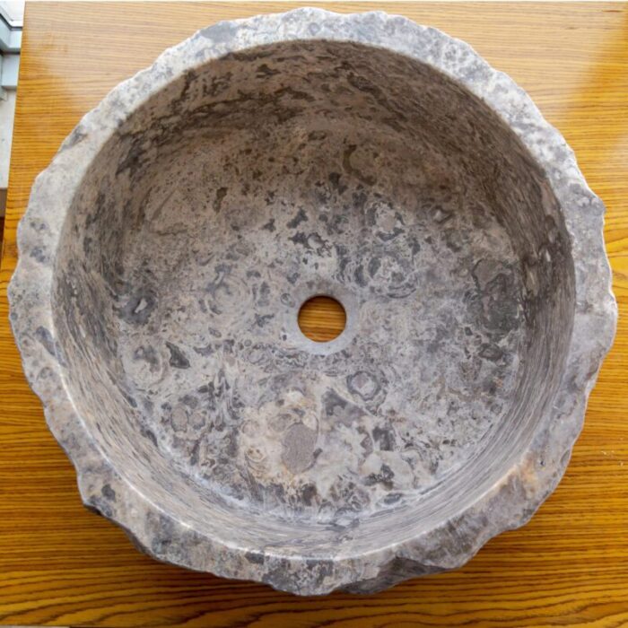 Silver Travertine Stone Rustic Round Sink NTRVS13 D16 H6 top view2 scaled 1