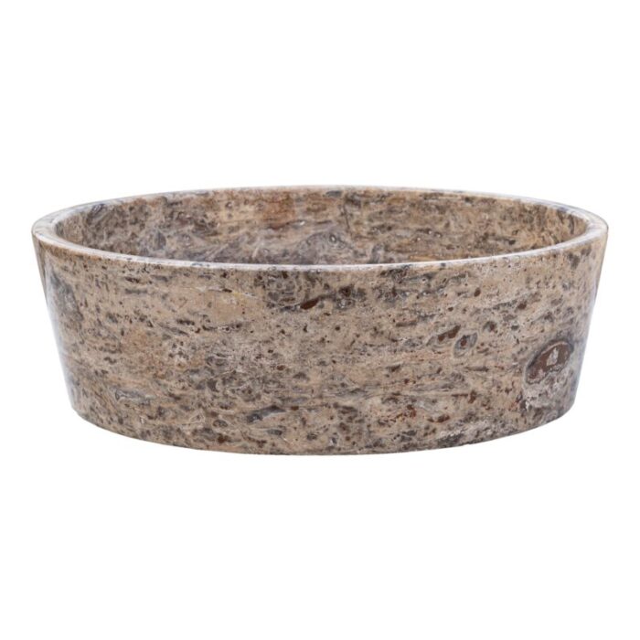 Silver latte travertine vessel sink polished EGELSTP165 D 16 H5 side view