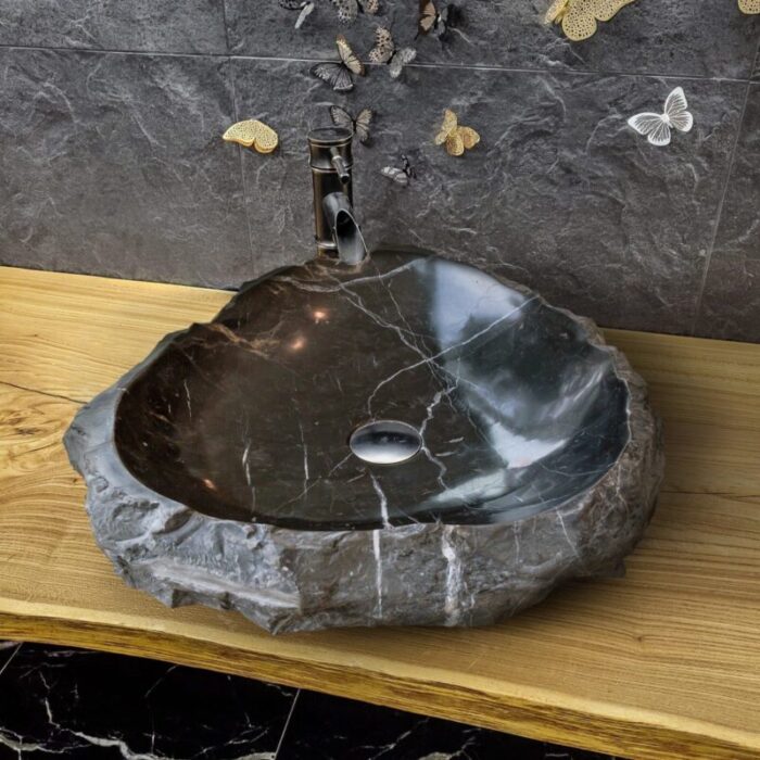 Toros Black Marble Rustic Vessel Sink NTRVS08 random size height bathroom view1