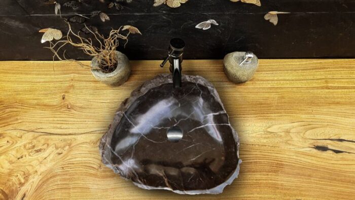 Toros Black Marble Rustic Vessel Sink NTRVS08 random size height bathroom view2