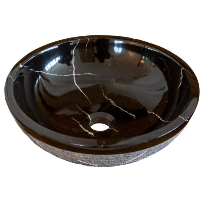 Toros Black Marble Vessel Sink rough exterior NTRVS24 D16 H6 angle product view