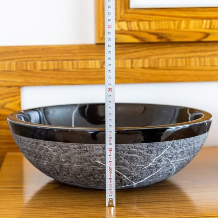 Toros Black Marble Vessel Sink rough exterior NTRVS24 D16 H6 height measure view