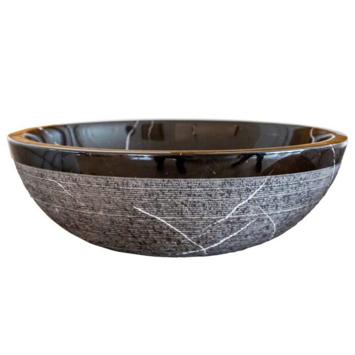 Toros Black Marble Vessel Sink rough exterior NTRVS24 D16 H6 side product view