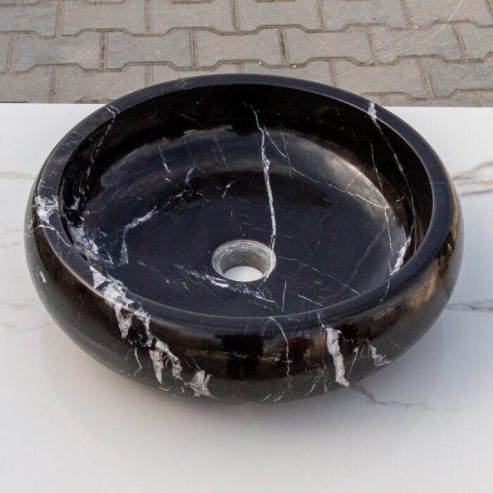 Toros Black marble vessel sink polished EGETBVP165 D 16 H6 angle view