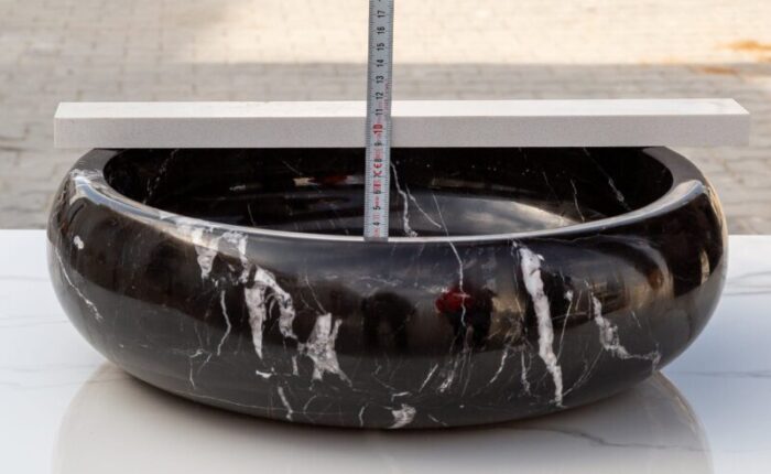 Toros Black marble vessel sink polished EGETBVP165 D 16 H6 side inside mesure view