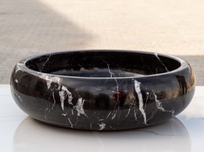 Toros Black marble vessel sink polished EGETBVP165 D 16 H6 side view2