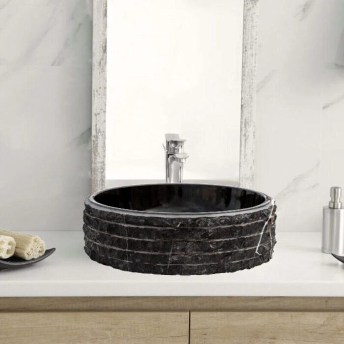 Toros black marble bathroom vessel sink polished inside combed outside EGENTBM1675 D 16 H5 bathroom view