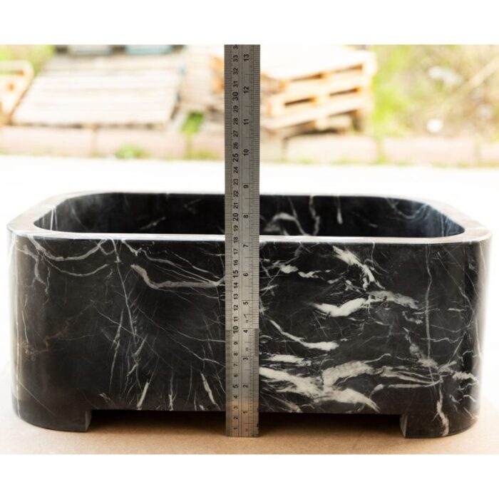 Toros black marble rectangular wall mount sink 12inch 18inch bathroom sink polished back height measure view